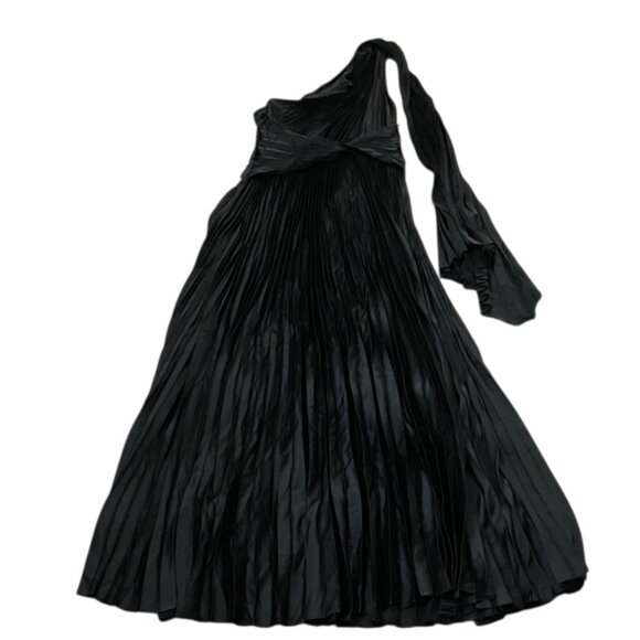 Selfie Leslie Black Satin Laxmi Accordion Pleat Maxi Dress Womens Size Large